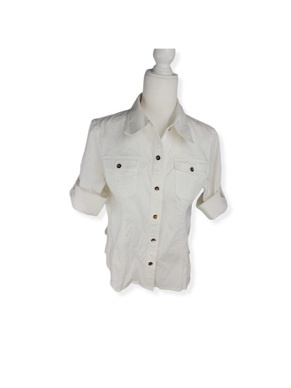 Jones New York Corduroy pocket rolled tab sleeve top Large